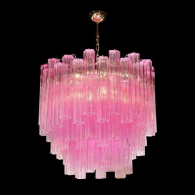 Modernist Handblown Murano Translucent Fuschia Chandelier with Chrome Fittings