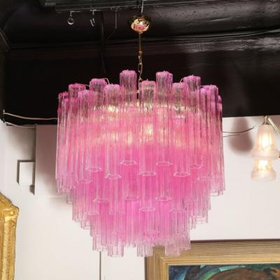Modernist Handblown Murano Translucent Fuschia Chandelier with Chrome Fittings