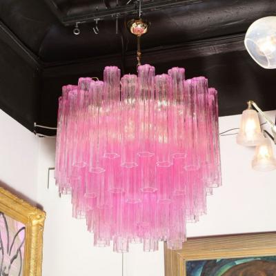 Modernist Handblown Murano Translucent Fuschia Chandelier with Chrome Fittings