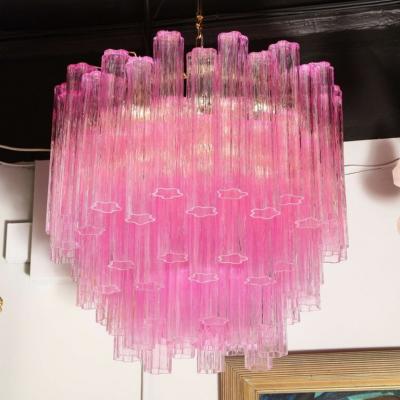 Modernist Handblown Murano Translucent Fuschia Chandelier with Chrome Fittings
