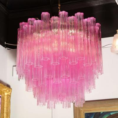 Modernist Handblown Murano Translucent Fuschia Chandelier with Chrome Fittings