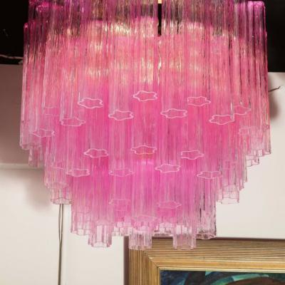 Modernist Handblown Murano Translucent Fuschia Chandelier with Chrome Fittings