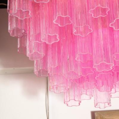 Modernist Handblown Murano Translucent Fuschia Chandelier with Chrome Fittings
