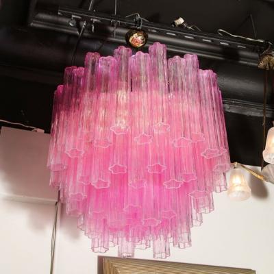 Modernist Handblown Murano Translucent Fuschia Chandelier with Chrome Fittings