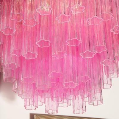 Modernist Handblown Murano Translucent Fuschia Chandelier with Chrome Fittings