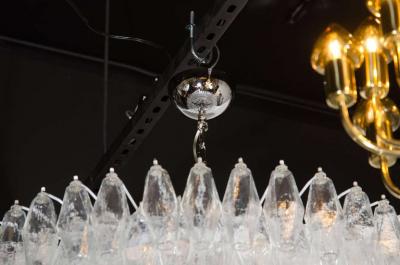 Modernist Handblown Murano Translucent Glass and Chrome Polyhedral Chandelier