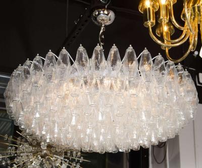 Modernist Handblown Murano Translucent Glass and Chrome Polyhedral Chandelier