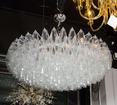 Modernist Handblown Murano Translucent Glass and Chrome Polyhedral Chandelier