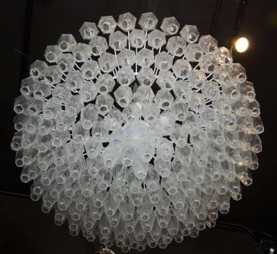 Modernist Handblown Murano Translucent Glass and Chrome Polyhedral Chandelier