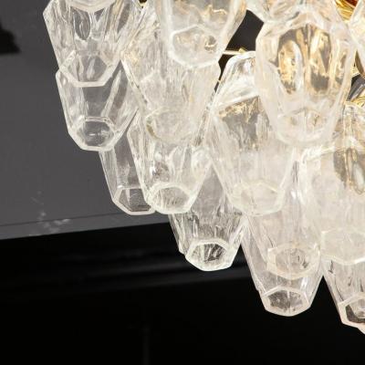 Modernist Handblown Murano Transparent Polyhedral Flush Mount w Brass Fittings