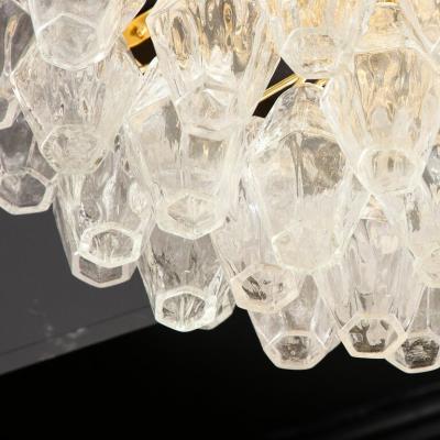 Modernist Handblown Murano Transparent Polyhedral Flush Mount w Brass Fittings