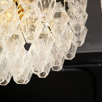Modernist Handblown Murano Transparent Polyhedral Flush Mount w Brass Fittings