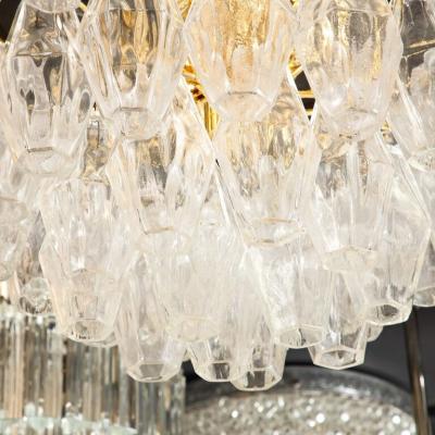 Modernist Handblown Murano Transparent Polyhedral Flush Mount w Brass Fittings