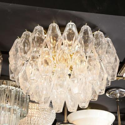 Modernist Handblown Murano Transparent Polyhedral Flush Mount w Brass Fittings