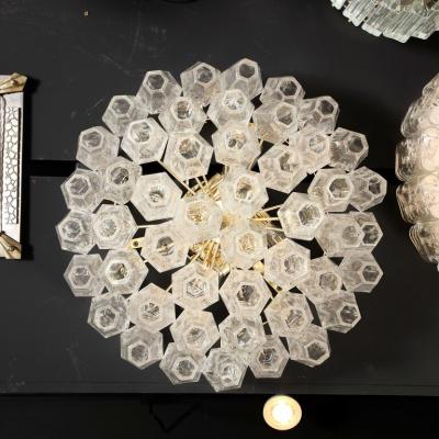 Modernist Handblown Murano Transparent Polyhedral Flush Mount w Brass Fittings