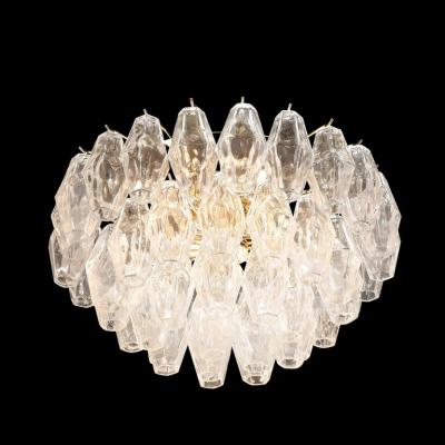 Modernist Handblown Murano Transparent Polyhedral Flush Mount w Brass Fittings