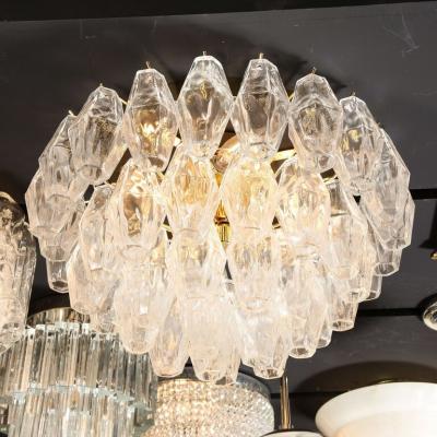 Modernist Handblown Murano Transparent Polyhedral Flush Mount w Brass Fittings
