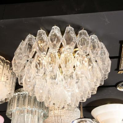 Modernist Handblown Murano Transparent Polyhedral Flush Mount w Brass Fittings