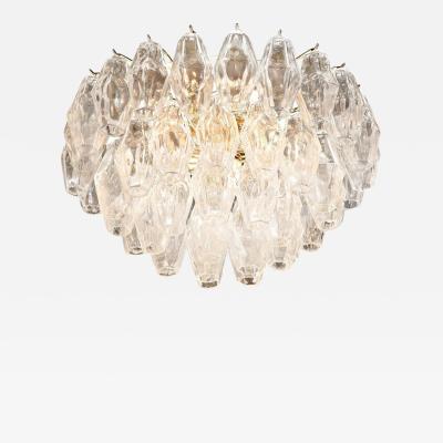 Modernist Handblown Murano Transparent Polyhedral Flush Mount w Brass Fittings