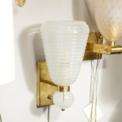 Modernist Handblown Ribbed Murano Sconces w 24 Karat White Gold Flecks