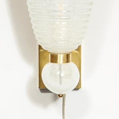 Modernist Handblown Ribbed Murano Sconces w 24 Karat White Gold Flecks