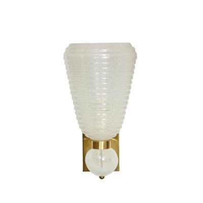 Modernist Handblown Ribbed Murano Sconces w 24 Karat White Gold Flecks
