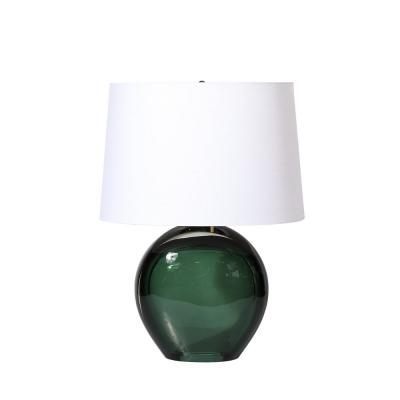Modernist Handblown Smoked Viridian Green Murano Glass Brass Table Lamps