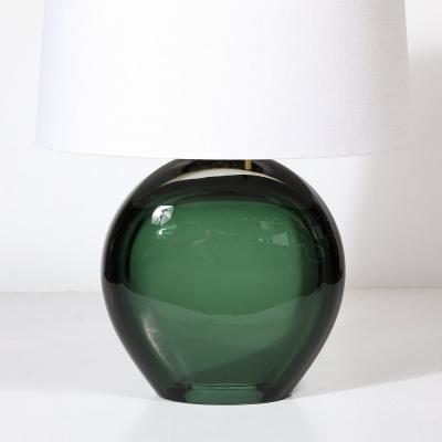 Modernist Handblown Smoked Viridian Green Murano Glass Brass Table Lamps