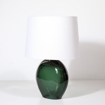 Modernist Handblown Smoked Viridian Green Murano Glass Brass Table Lamps