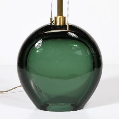 Modernist Handblown Smoked Viridian Green Murano Glass Brass Table Lamps