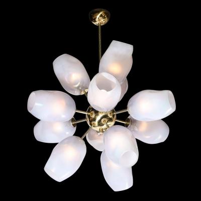 Modernist Helios Chandelier in Hand Blown Murano Smoked Lavender Glass Brass