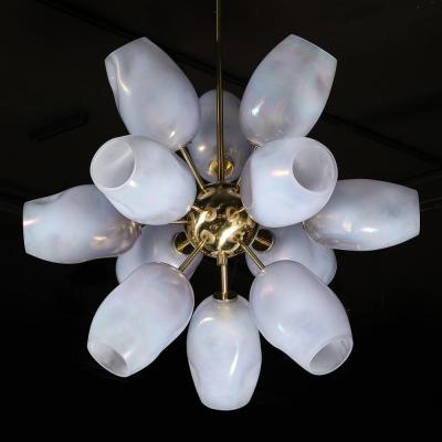 Modernist Helios Chandelier in Hand Blown Murano Smoked Lavender Glass Brass