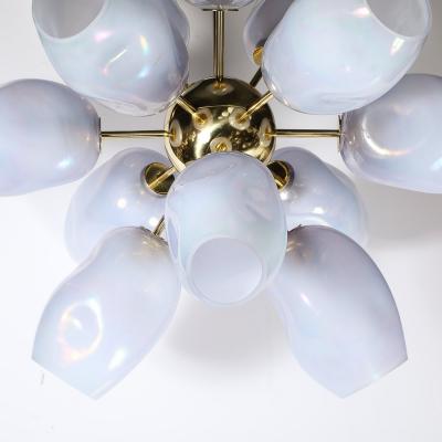 Modernist Helios Chandelier in Hand Blown Murano Smoked Lavender Glass Brass