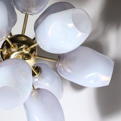 Modernist Helios Chandelier in Hand Blown Murano Smoked Lavender Glass Brass