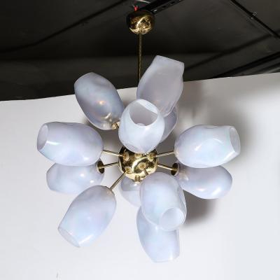 Modernist Helios Chandelier in Hand Blown Murano Smoked Lavender Glass Brass