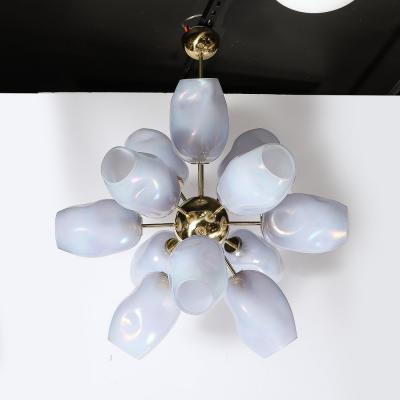 Modernist Helios Chandelier in Hand Blown Murano Smoked Lavender Glass Brass