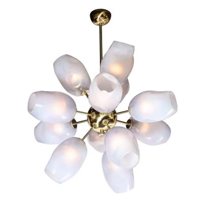 Modernist Helios Chandelier in Hand Blown Murano Smoked Lavender Glass Brass