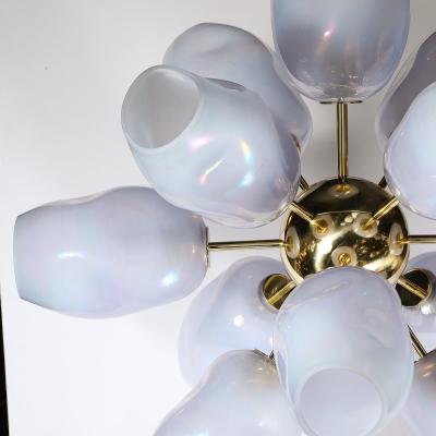 Modernist Helios Chandelier in Hand Blown Murano Smoked Lavender Glass Brass