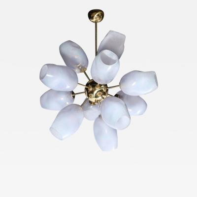 Modernist Helios Chandelier in Hand Blown Murano Smoked Lavender Glass Brass