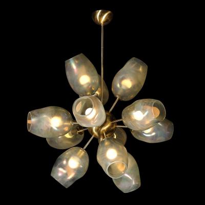 Modernist Helios Chandelier in Hand Blown Murano Smoked Opalescent Glass