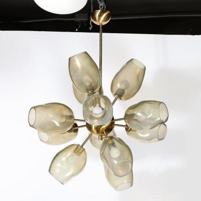 Modernist Helios Chandelier in Hand Blown Murano Smoked Opalescent Glass