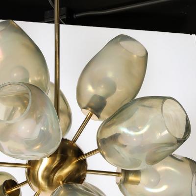 Modernist Helios Chandelier in Hand Blown Murano Smoked Opalescent Glass