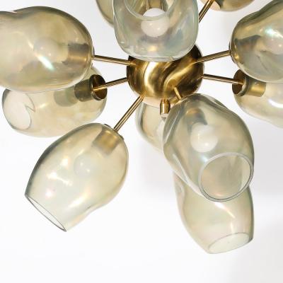 Modernist Helios Chandelier in Hand Blown Murano Smoked Opalescent Glass