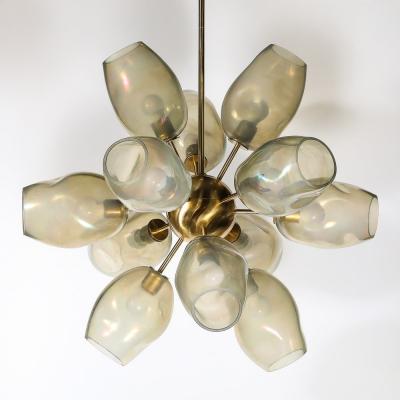 Modernist Helios Chandelier in Hand Blown Murano Smoked Opalescent Glass