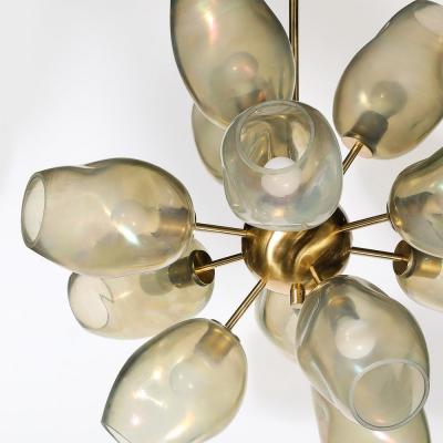 Modernist Helios Chandelier in Hand Blown Murano Smoked Opalescent Glass