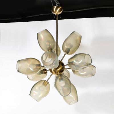 Modernist Helios Chandelier in Hand Blown Murano Smoked Opalescent Glass