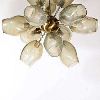 Modernist Helios Chandelier in Hand Blown Murano Smoked Opalescent Glass