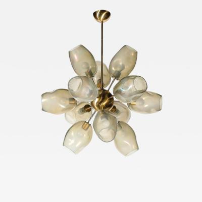 Modernist Helios Chandelier in Hand Blown Murano Smoked Opalescent Glass