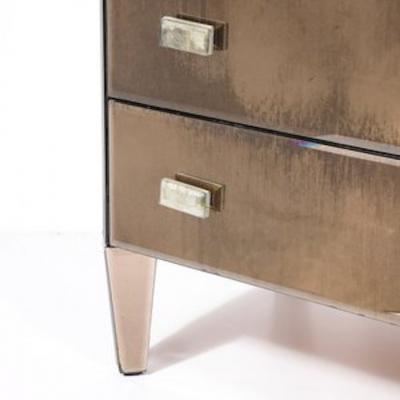Modernist Hollywood Regency Style Smoked Bronze Mirrored Chest of Drawers