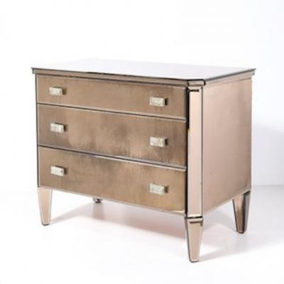 Modernist Hollywood Regency Style Smoked Bronze Mirrored Chest of Drawers